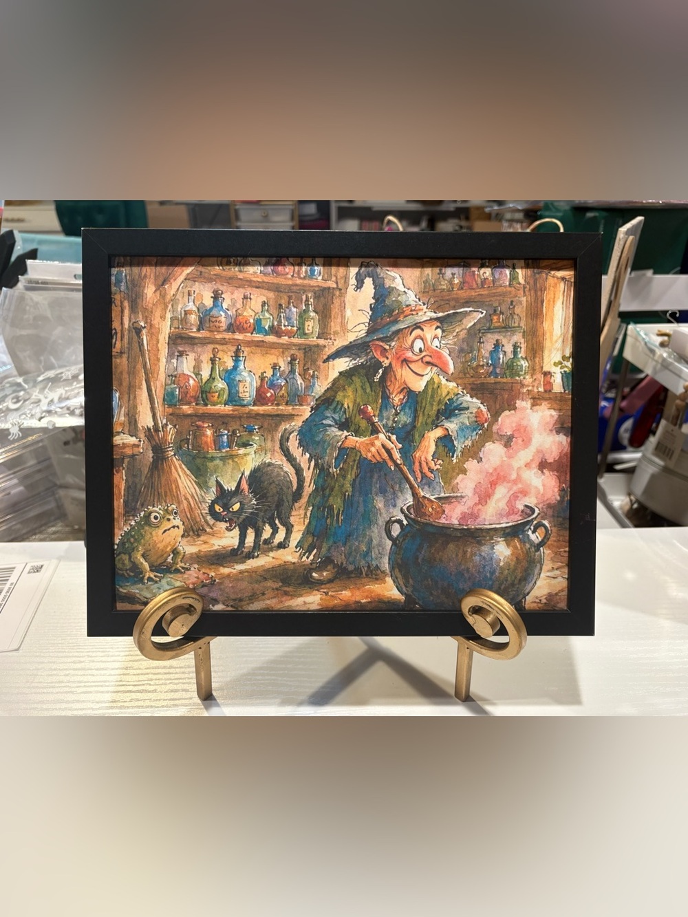 Framed Whimsical Witch Brewing 8x10 Art Print